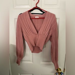 Aritzia Wilfred Plunge Front Cardigan Pink